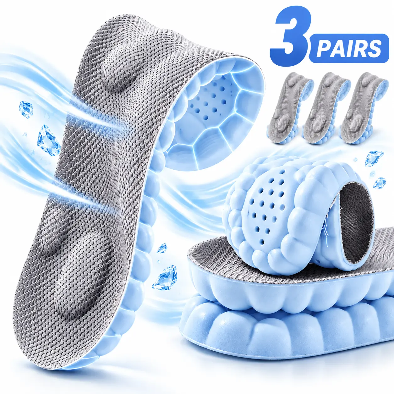Unisex 3PCS Soft 4D Cloud Mesh Insoles - Anti-Fatigue, Shock Absorption, Foot Pain Relief for Shoes Unisex 3PCS Soft 4D Cloud Mesh Insoles - Anti-Fatigue, Shock Absorption, Foot Pain Relief for Shoes