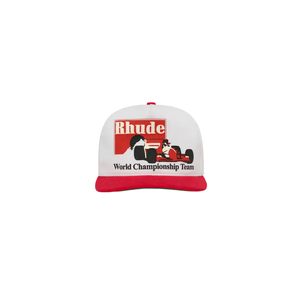 Rhude Trophy Racing Hat - Heavyweight Cotton Cap with World Championship Team Design Adjustable Strap Green Under Brim