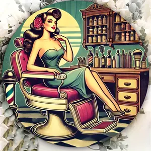 1pc Retro Barber Shop Wall Art - Vintage 1950s-1960s Hair Salon Decor with Barber Chair, Bottles - Aluminum Foil Engraved Sign - Easy Hang Installation - for Home, Barber Shop, Cafe, Garage - Nostalgic Old School Barber Decoration - 7, 87 I