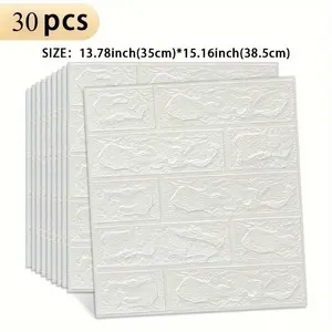 30pcs 3D Brick Pattern Wallpaper Stickers, Self-Adhesive Foam Wall Decals, Thick Design, Easy Peel & Stick, Cleanable, Suitable for Living Room Kitchen Bedroom Dorm Office Decor