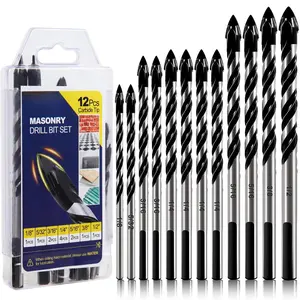 Masonry Drill Bit Set - 12-PCS Concrete & Masonry Drill Bits Tip for Glass, Tile, Brick, Cement, Concrete Plastic - 1/8 to 1/2 Inch