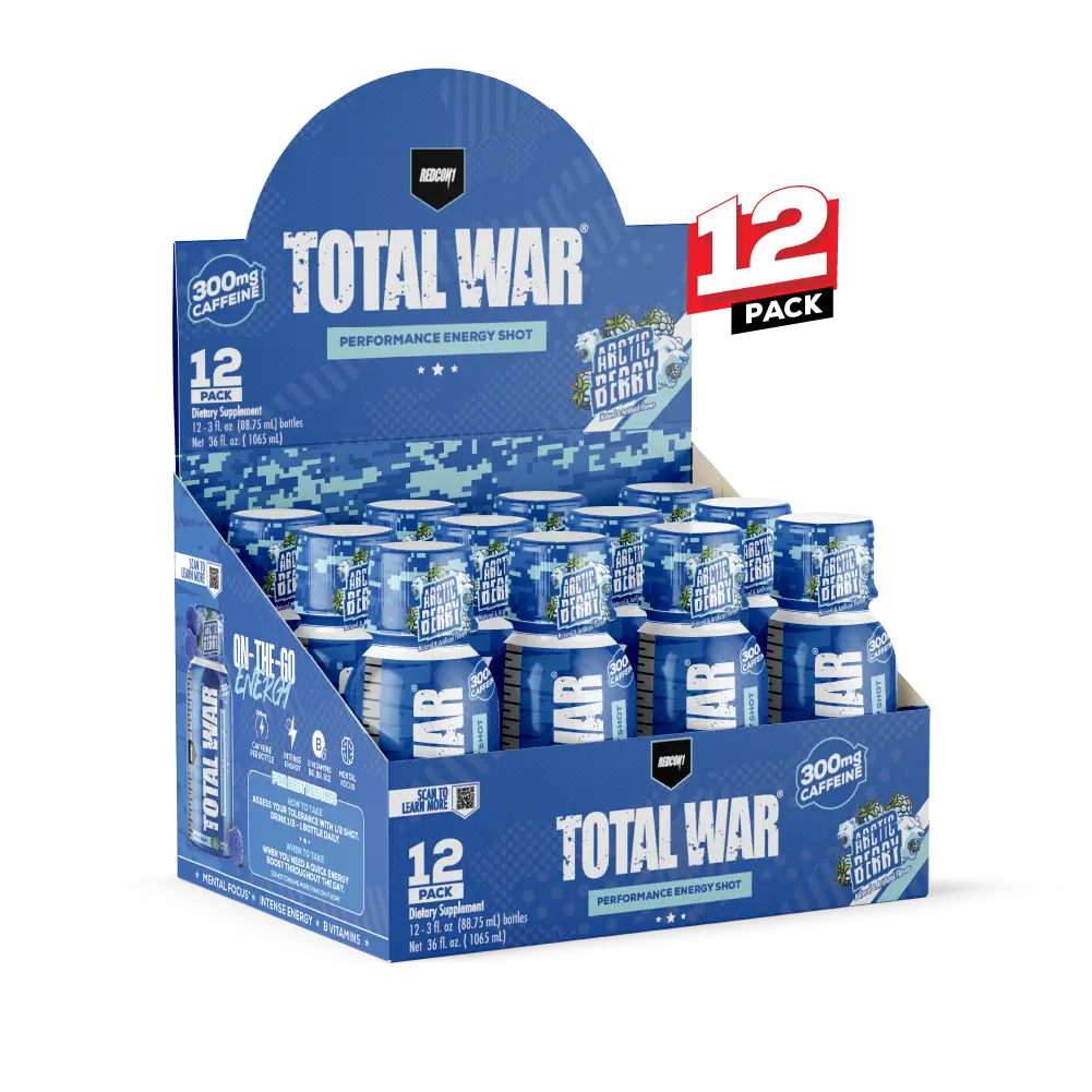 REDCON1 Total War Energy Shots - 300mg Caffeine Shots with B Vitamins & 0 Sugar - Long-Lasting Energy Shot for Focus Support - Fuel Your Workout or Wo