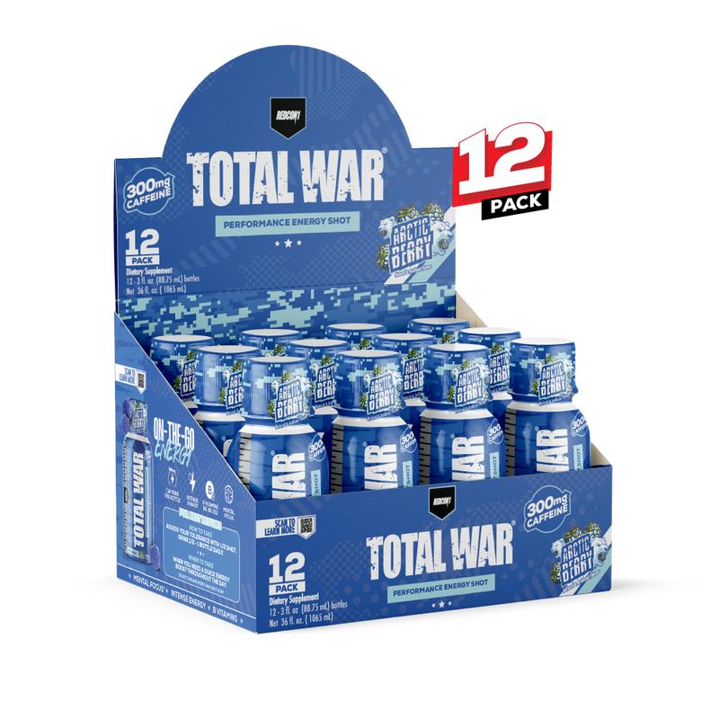 REDCON1 Total War Energy Shots - 300mg Caffeine Shots with B Vitamins & 0 Sugar - Long-Lasting Energy Shot for Focus Support - Fuel Your Workout or Workday (12 Count)