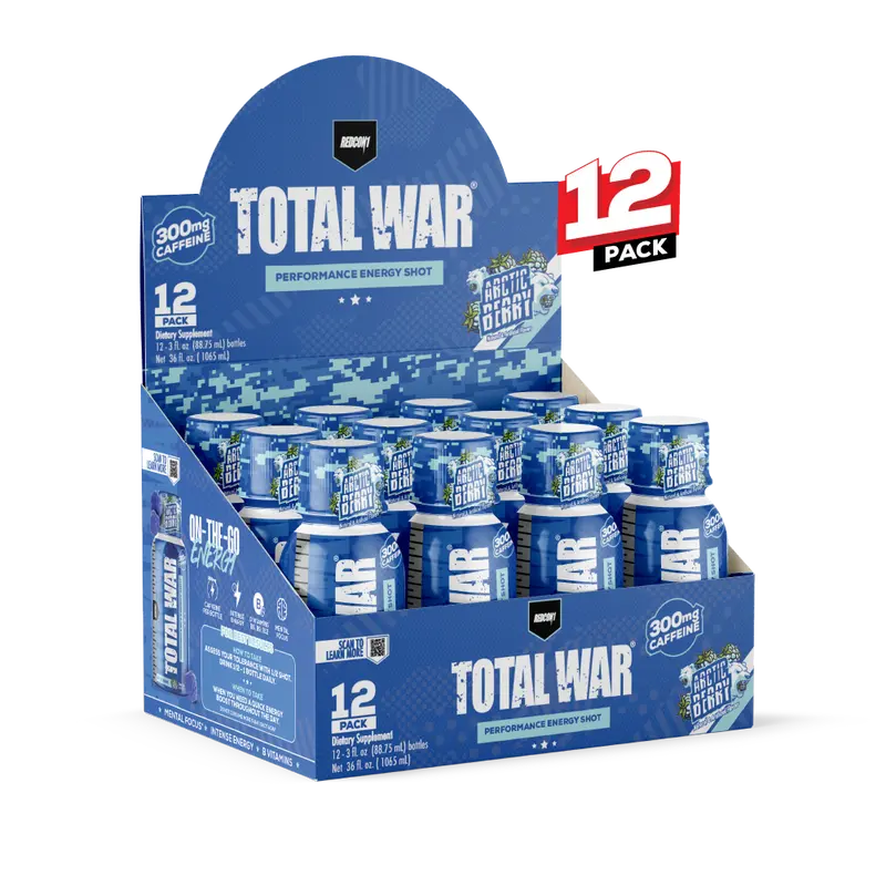 REDCON1 Total War Energy Shots - 300mg Caffeine Shots with B Vitamins & 0 Sugar - Long-Lasting Energy Shot for Focus Support - Fuel Your Workout or Workday (12 Count)