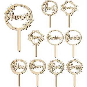 10 Packs Cheese Labels Markers for Charcuterie Board Cheese Markers Food for Buffet Picks for Christmas Wedding Birthday Party Cocktail Dinner Food (Wood)
