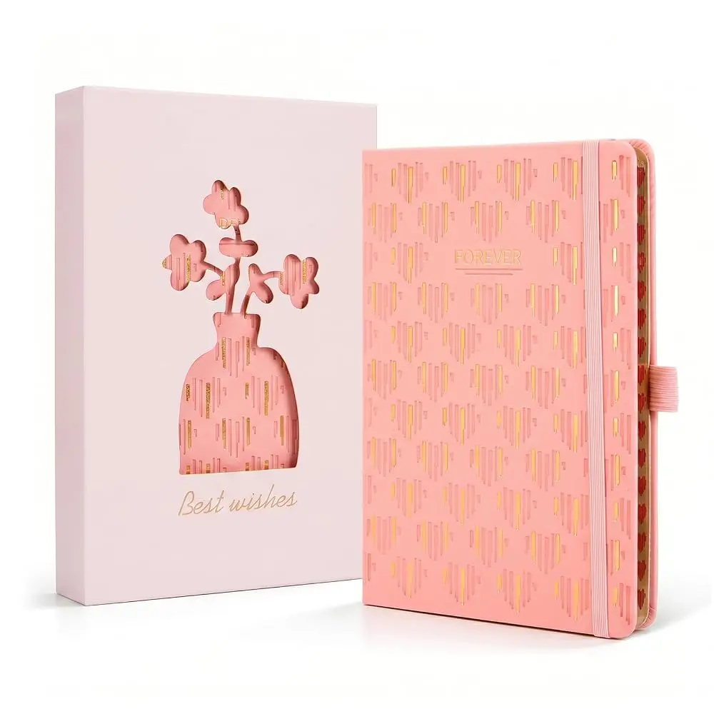 COMIX Classic Gold-Foil Printing Hardcover Lined A5 Journal, Portable A5 (5.5"x8.3"), 96 Sheets 100 GSM College Ruled Paper, 180° Lay-Flat, Geometric Motif, Gift Box Included, Journaling Supplies for Dairy Writing, Weddings, Office Stationery