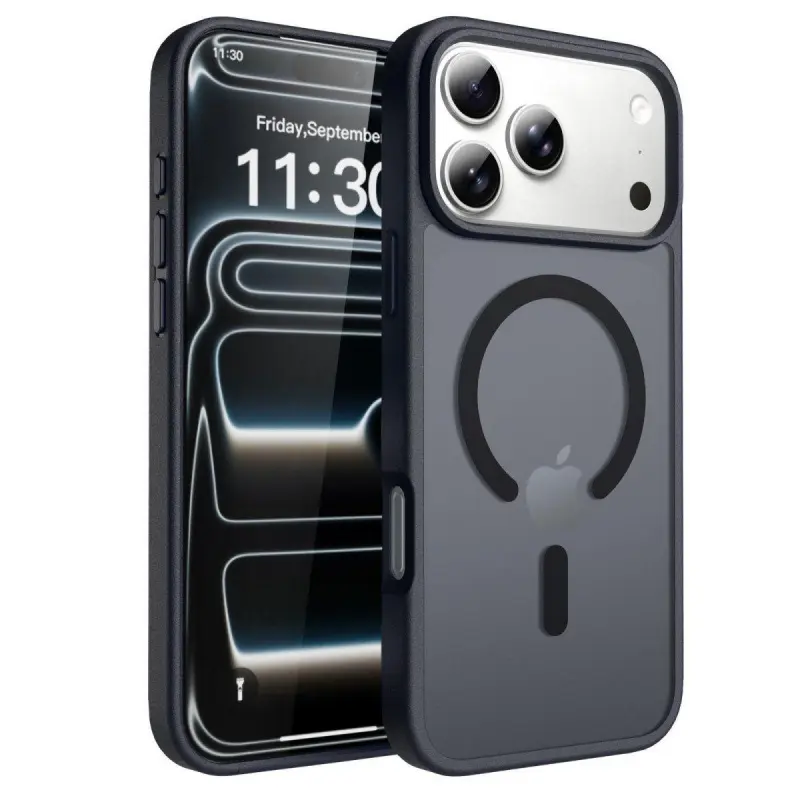 High-end matte skin-touch black mobile phone case suitable for iPhone17Promax 16Promax 15Plus 14Pro 13 12 Pro Max Plus supports magnetic suction wireless charging matte translucent anti-shock and anti-fall Apple mobile phone case Smartphone Pro,waterproof