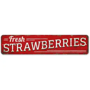 Fresh Strawberries Strawberries Sign Road Sign Plaque Sign Tin Sign Vintage Metal Sign Wall Decoration Home Bar Garage Man Cave Art Sign Premium Quality Rustic Metal Sign 4x16 Inch