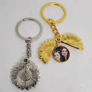 Photo Sunflower Custom Photo Keychain in Gold or Silver - Locket Design with Circular Frame, Perfect for Personalized Memories