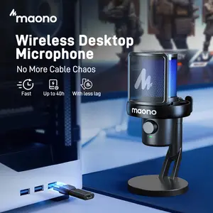 Maono DM40 Voice Changer USB / Wireless Desktop Audio RGB Gaming Microphone with Noise Reduction and EQ Setting,Compatible with Computer, PC, PS4, PS5, Smartphone, Mac, Ideal for Singing,Game Streaming,Recording and Podcasting.