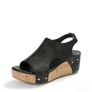 Nest Foot Women's Retro Fish Mouth Wedge Sandals Adjustable Breathable PU Leather Comfort Platform Shoes for Girl - Footwear