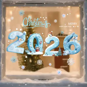 2026 Christmas Window Clings - 32/58 PCS Modern PVC Decorative Stickers with Christmas Shapes (Blue Balls, Ornaments, Trees, Snowman) - Waterproof for Home Party, Shop Glass Display Decor
