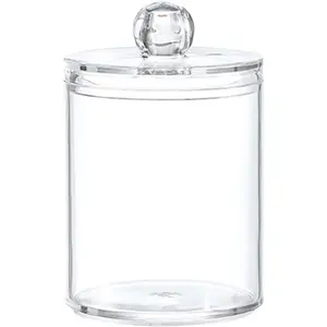 Acrylic Cotton Swab Holder with Lid, Bathroom Apothecary Jar Set, Makeup Organizer Kit, 12oz Storage Container, Canister