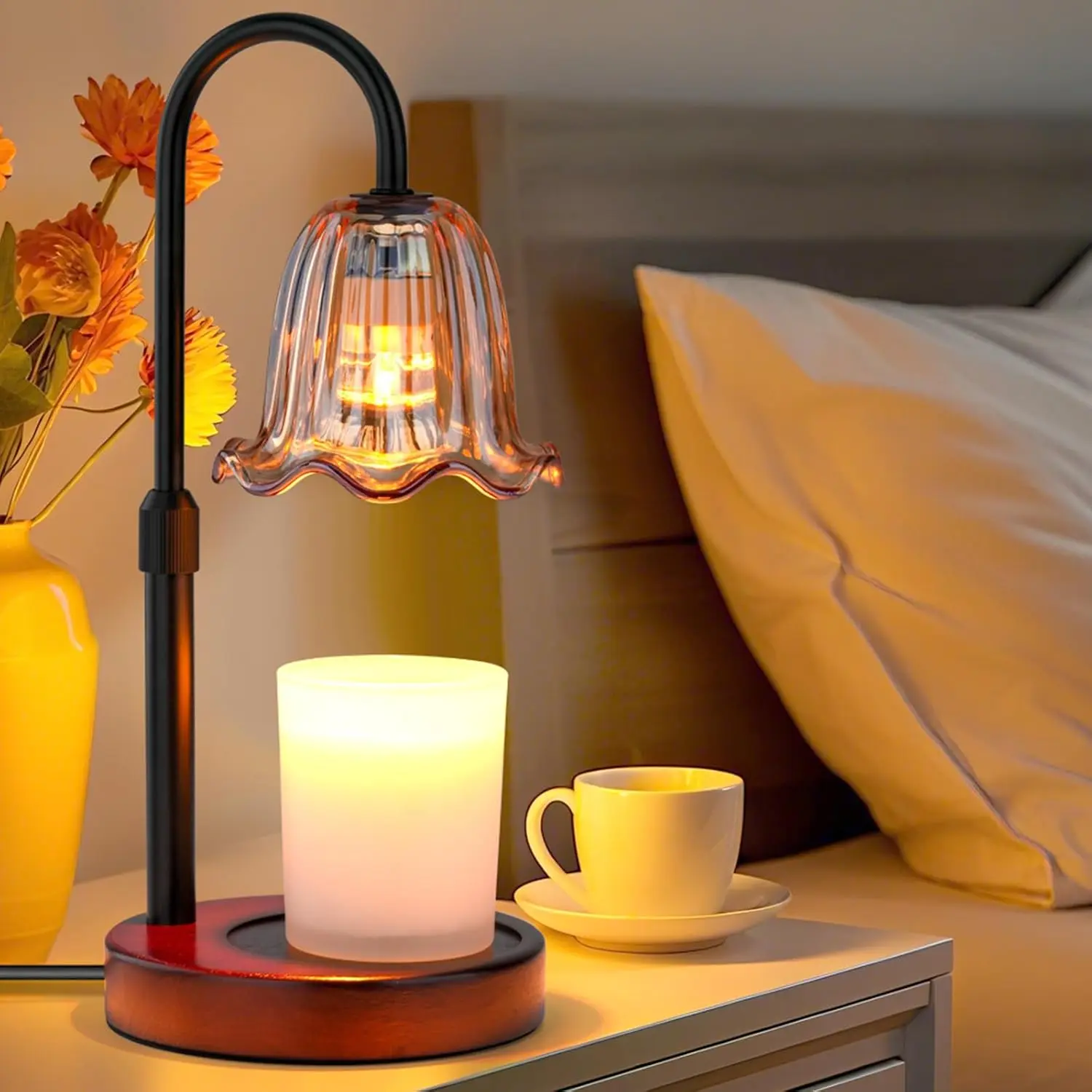 Candle Warmer Lamp Electric: Dimmable Timer Candles Warming Lamps - Height Adjustable Burner Jar - No Flame Scented Melts Wax -  Candle Jars Table Light  Decor