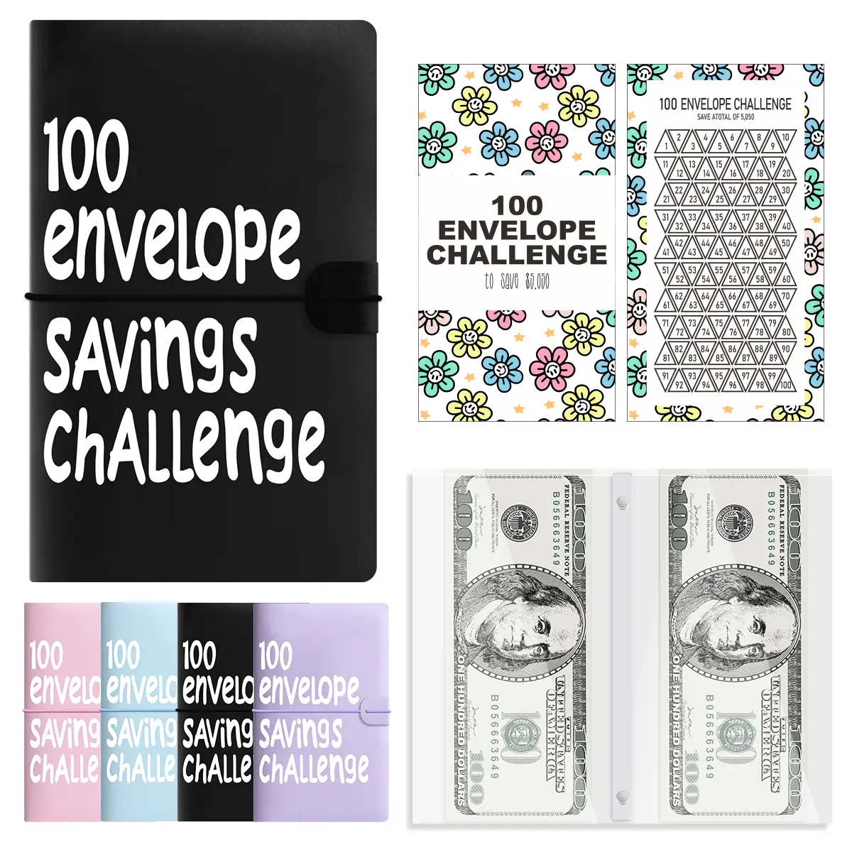 100 Days Money Saving Challenge Coin Envelope BudgetStorage Book - Binding Covers With Daily Savings Tracker,Habit-Forming System, And Cash Savings Go