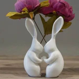 Easter Bunny Vase - 3D Printed White Bunny Design, 5.26" x 2.46" x 7.87", Waterproof Acrylic Coating, Versatile for Spring Home Decor - Ornaments
