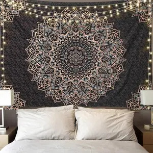 Tapestry Black Mandala Tapestry Wall Hanging Psychedelic Aesthetic Indian Hippie Wall Decor Bohemian Wall Art Boho Home Decoration for Bedroom,Living Room,Dorm Flowers tapestry