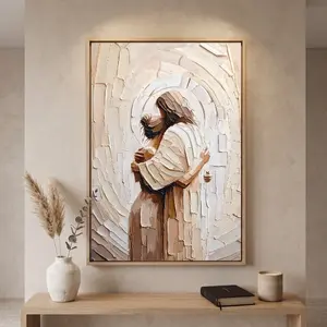 NBHYK Jesus Embracing Woman Canvas Wall Art, Christian Inspirational Decor, Faith-Based Artwork for Living Room, Bedroom, Prayer Room, Church, Office, Waterproof UV-Protected Print