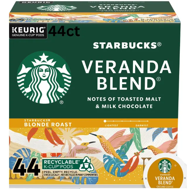 Starbucks Veranda Blend, Hot or Iced Coffee, Blonde Roast K-Cup Coffee Pods, 44 Count​