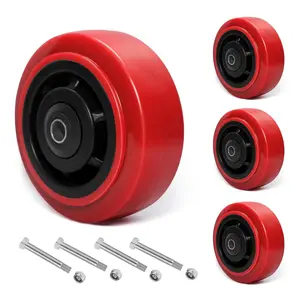 5 Inch Polyurethane Caster Wheels- Polyurethane on Polyolefin Core Wheel with Double Roller Bearing, Casters Set of 4 Heavy Duty with 4000 lbs Capacity, Use for Handling, Industrial Trolleys
