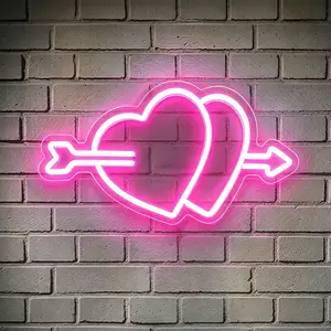 Arrow Piercing Two Hearts Neon Light Romantic Atmosphere Decorative Lamp USB Powered Suitable for Couple-Themed Cafes, Girly Bedrooms, Valentine's Day Parties, Decorations, Wedding Venues, Anniversary Gift Neon Light