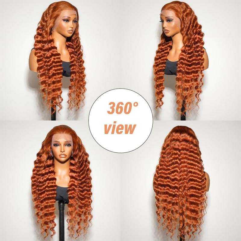 Ginger Wig Human Hair 13x6 Deep Wave Lace Front Wigs Human Hair Curly Wigs HD Transparent Lace Frontal 350 Colored Human Hair Wig Pre Plucked 180% Density 30 Inch