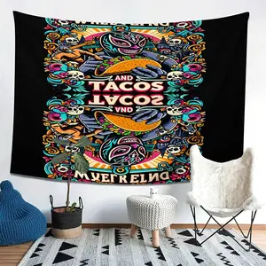 A Stylish Tapestry Featuring a Mexican Wrestler and Taco Design, Perfect for Living Room, Bedroom, Office, Home Decor, Party Decorations, and Live Streaming Backdrops