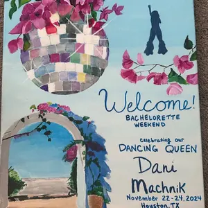 Personalized Acrylic Wedding Sign - Custom Bachelorette Paintings for Bride & Bridesmaids - Hand-Painted Welcome to Our Wedding Sign with Names Daniela & Michael