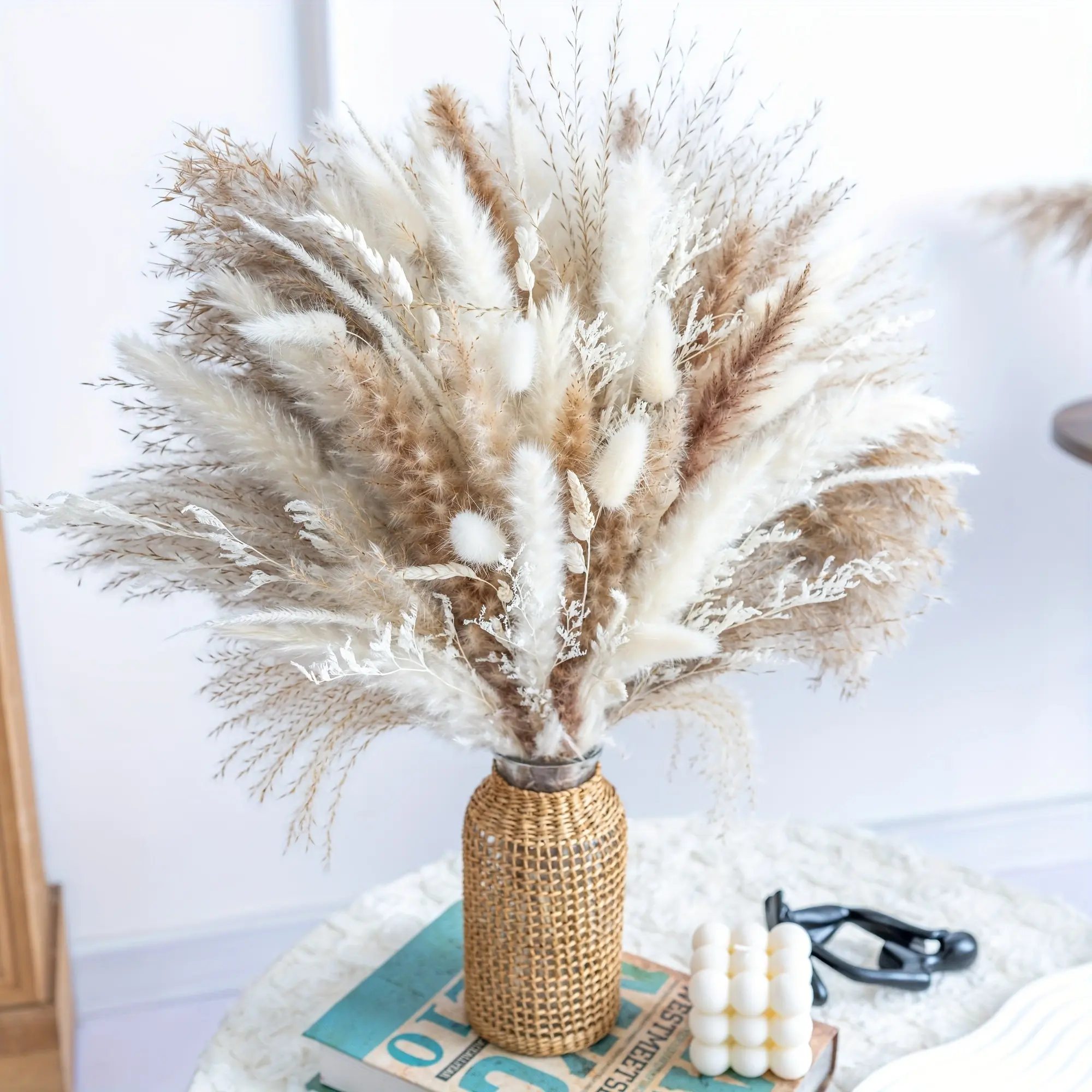 Dried Pampas Grass Decor, White, Cream, Ivory, Pampas Grass, 180PCS/150PCS/120PCS/100PCS Pampas Grass Boho Wedding Decor, Wedding Backdrop, Swag For Arch, Rustic Wedding Decor