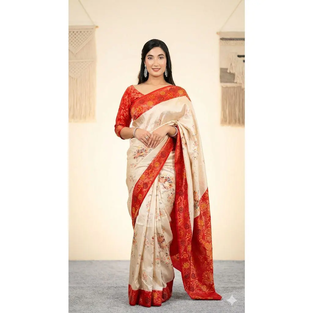 Elegant Floral Khadi Silk Pre-Pleated Saree