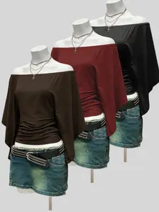 Elegant Shoulder Cut Out Ruffle Flare Sleeve Women's Casual T-Shirt Set, Three-Piece Fashionable Summer Top, Comfortable and Stylish