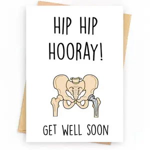 Get Well Soon Card - "Hip Hip Hooray!" Funny Bone Illustration - Perfect for Recovery Wishes - Includes Envelope