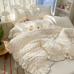 3Pcs Premium Soft Comfortable Duvet Cover Set Polka Dot Ruffles Bedding set (Includes 1 duvet cover and 2 pillowcases, without filling)