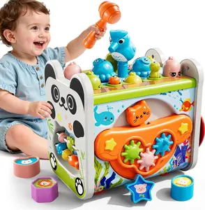 6-in-1 Montessori Toys for 3 Year Old, Hammering Pounding Toy with Xylophone, Number Maze, Spinning Gear, Shape Sorting, Spinning Fun, Birthday Gifts for Boys Girls 2+ Year Old