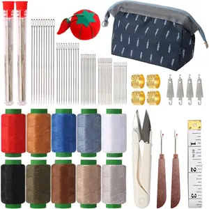76PCS Big Eye Stainless Steel Sewing Needle Kit Needle and Thread Kit Sewing Supplies Accessories with Scissors Seam Ripper Threaders Measure Tape Thimbles for Home Mom Beginner Traveler