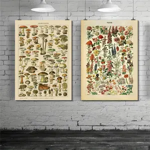Vintage Mushroom & Plant Pattern Unframed Painting, 1 Count Wall Art Canvas Printing, Wall Art Decor for Home Living Room Bedroom Kitchen, Ornaments