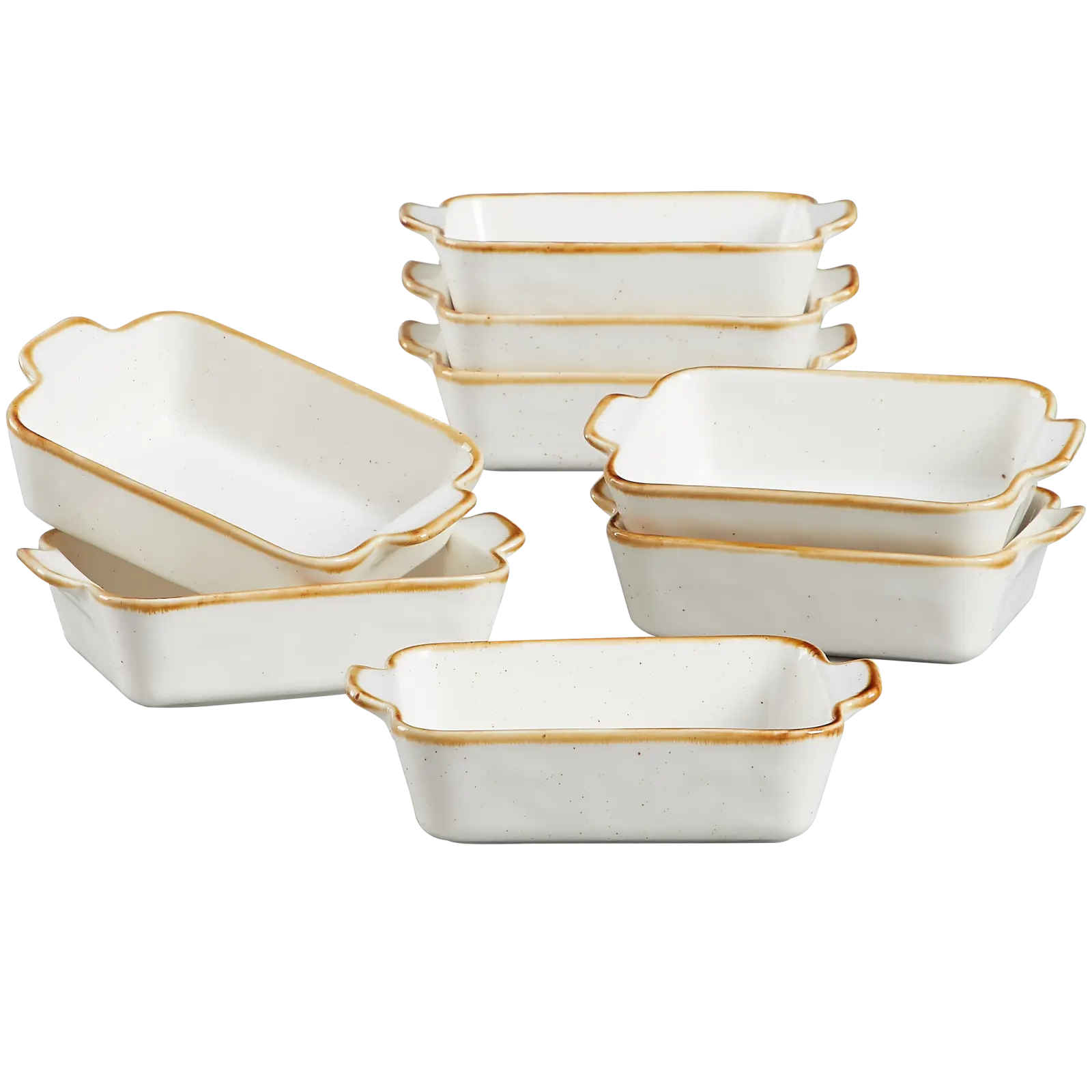 ONEMORE Retro 8pcs Porcelain Kitchen Bakeware Set - 5.25" Rectangular Ceramic Baking Dishes with Handles, Mini Individual Casserole Dishes, Dishwasher & Oven Safe for Casseroles, Cakes