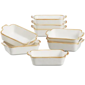 ONEMORE Retro 8pcs Porcelain Kitchen Bakeware Set - 5.25" Rectangular Ceramic Baking Dishes with Handles, Mini Individual Casserole Dishes, Dishwasher & Oven Safe for Casseroles, Cakes