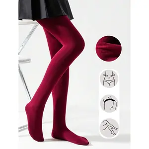 1 Pair Women's Wine Red Fleece Tights, Elastic Fitted Thin Fleecy Leggings For Autumn And Spring Fabric Womenswear