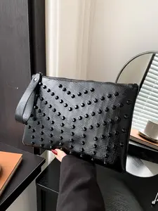 Small and unique trendy and fashionable rivet decoration handbag, retro exquisite versatile wrist bag, can accommodate mobile phones and lipstick, suitable for parties, socializing, gatherings, and shopping, Fashionable Unique Bags, PU Leather Bag