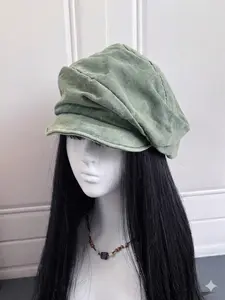 Women's Japanese Style Distressed Denim Beret Hat, Stylish Casual Hat, Solid Color Vintage Design, Summer Artistic Niche Fashion Accessory
