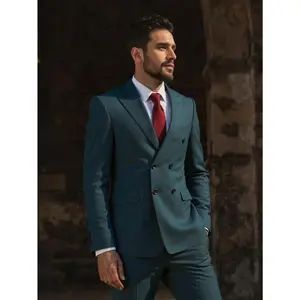 Men's Suit Slim Fit Double Breasted Tuxedo Set - 2 Piece Jacket Business Wedding Blazer & Pants