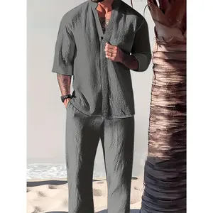 Men'S Casual Fashion Long-Sleeved Suit Collar Pants Two-Piece Set, Suitable for Casual Wear on The Go, Gray Simple, Is a Must-Have Two-Piece Tunics for Men