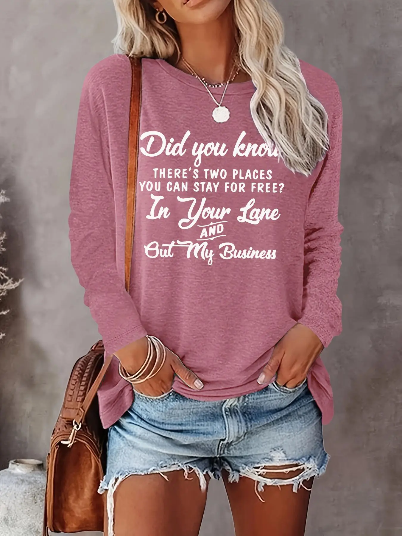 Women's Letter Print Round Neck Sweatshirt, Casual Long Sleeve Crew Neck Pullover for Fall & Winter, Women's Clothes for Daily Wear, Tops