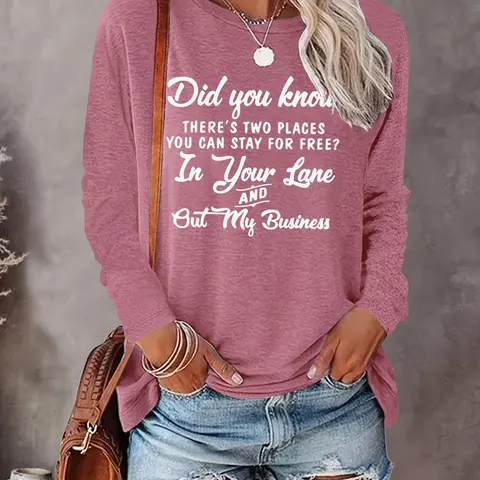 Women's Letter Print Round Neck Sweatshirt, Casual Long Sleeve Crew Neck Pullover for Fall & Winter, Women's Clothes for Daily Wear, Letter Printed Pullover