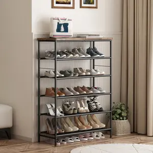 dealsforyoudays 4 / 5  / 6Tier Metal Shoe Rack Organizer Organizer Shelf with Industrial MDF Board and Layer Fabric for Entryway Closet Bedroom Living Room Garage