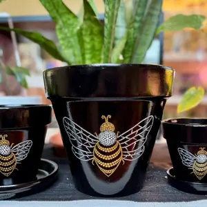 Hand Painted Bee Planter for Home Garden and Plant Display
