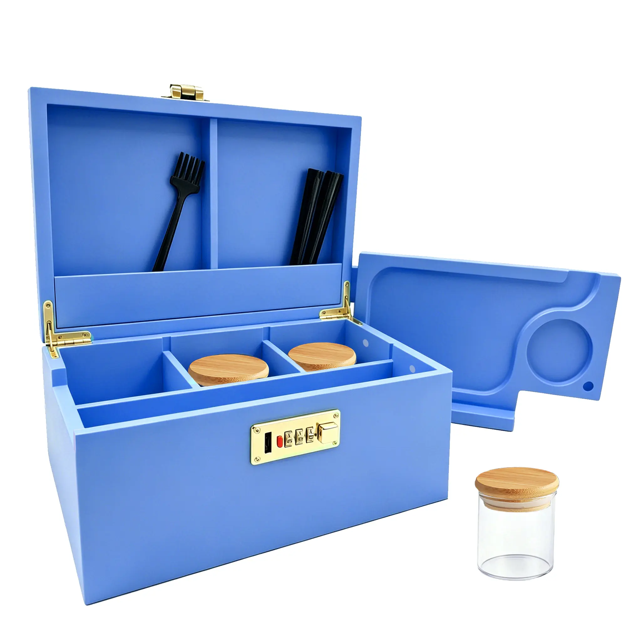 Bamboo Storage Box with Combination Lock - Handmade Wooden Gift Chest with Removable Dividers & Accessories, Ideal Mother's Day Father's Day Birthday Christmas Housewarming Present(Blue)