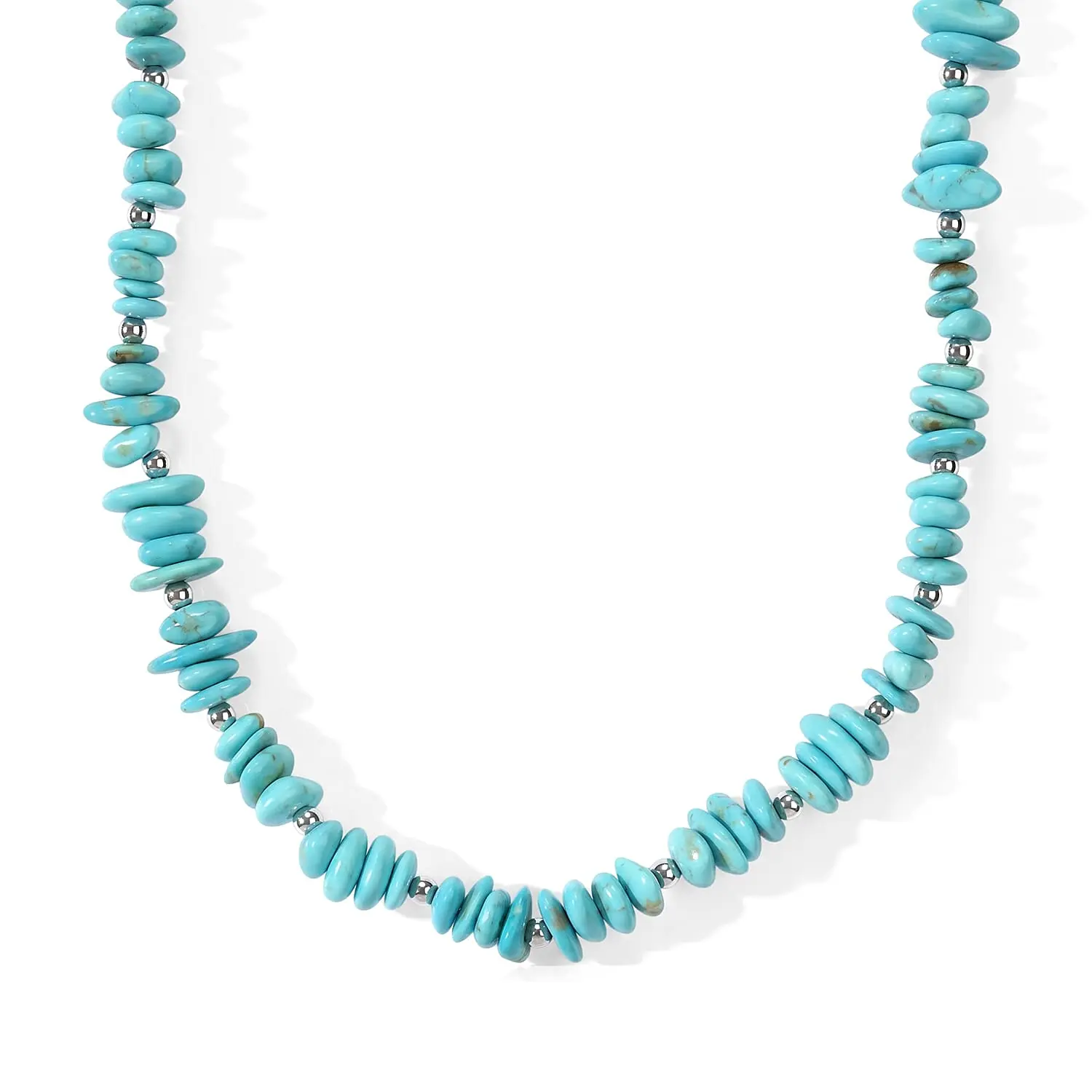 D''Joy Premium Sonoran Blue Turquoise Beaded Graduation Necklace (18-20 Inches) in Rhodium Over Sterling Silver 100.00 ctw