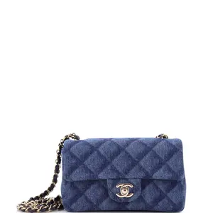 Pre-owned CHANEL material Messenger Bags Classic Single Flap Bag 3D Quilt Printed Denim Mini by Rebag
